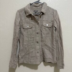 J Jill‎ Linen Blend Button Front Cropped Utility Jacket Beige Size Small